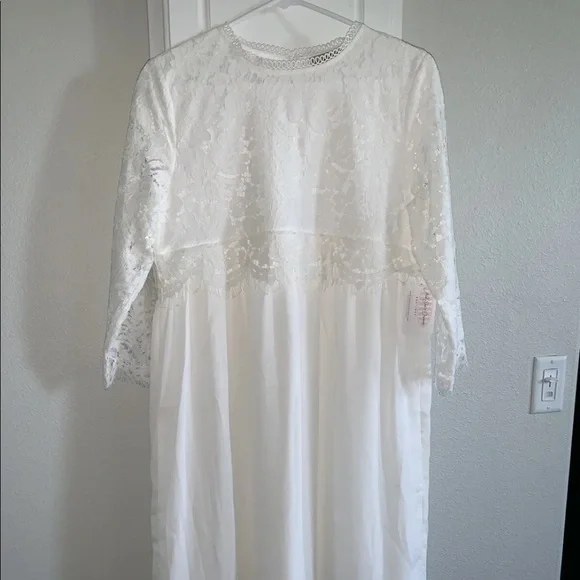 knee length dresses for ladies Marguerite White Lace Dip Hem Midaxi Dress – Frock and Frill